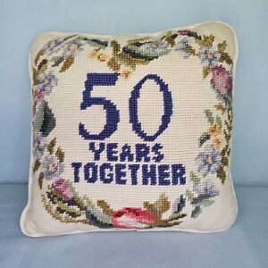 Golden Anniversary Pillow Gift Needlepoint 50 Years Together Vintage 9'' x 9''